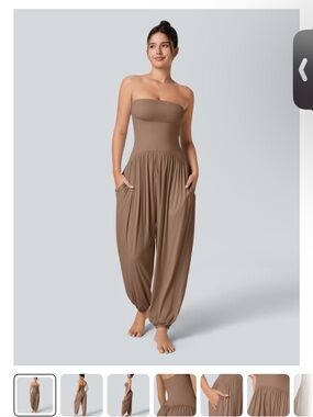 HALARA Strapless Harem Jumpsuit in Taupe Brown XL NWT